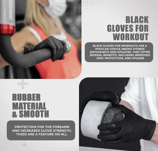 RAP Black Nitrile Disposable Gloves, Powder-Free, Box of 100